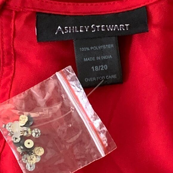 Ashley Stewart Sheer Short Sleeve Sequin Tunic Top Sz 14/16 Red #194B - Picture 8 of 9